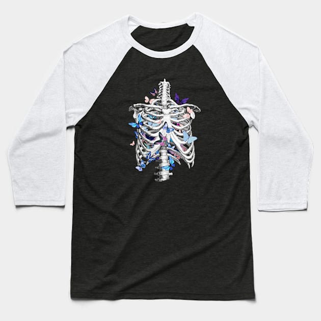 Rib Cage Floral 2 Baseball T-Shirt by Collagedream